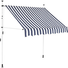 Vidaxl izvelkama markīze, 150 cm, manuāla, zila ar baltām svītrām