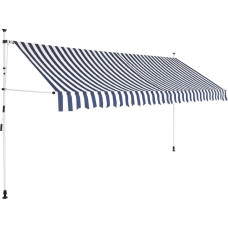 Vidaxl izvelkama markīze, 400 cm, manuāla, zila ar baltām svītrām