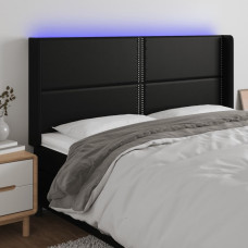 Vidaxl gultas galvgalis ar LED, 203x16x118/128 cm, melna mākslīgā āda