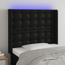 Vidaxl gultas galvgalis ar LED, 103x16x118/128 cm, melna mākslīgā āda