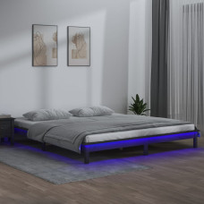 Vidaxl gultas rāmis ar LED, pelēks, 140x190 cm, masīvkoks