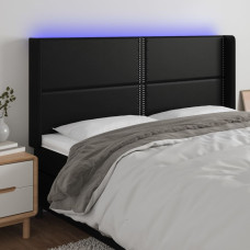 Vidaxl gultas galvgalis ar LED, 183x16x118/128 cm, melna mākslīgā āda