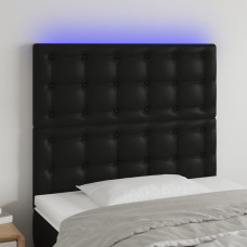 Vidaxl gultas galvgalis ar LED, 80x5x118/128 cm, melna mākslīgā āda