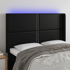 Vidaxl gultas galvgalis ar LED, 147x16x118/128 cm, melna mākslīgā āda