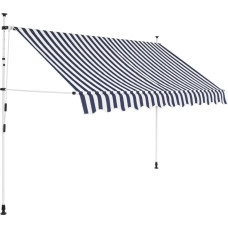 Vidaxl izvelkama markīze, 250 cm, manuāla, zila ar baltām svītrām