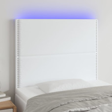 Vidaxl gultas galvgalis ar LED, 90x5x118/128 cm, balta mākslīgā āda