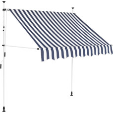 Vidaxl izvelkama markīze, 200 cm, manuāla, zila ar baltām svītrām