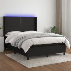 Vidaxl atsperu gulta ar matraci, LED, melns audums, 140x190 cm