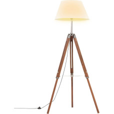 Vidaxl grīdas lampa uz statīva, brūna, balta, masīvs tīkkoks, 141 cm