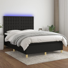 Vidaxl atsperu gulta ar matraci, LED, melns audums, 140x190 cm