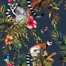 Dutch Wallcoverings tapete, lemura apdruka, zila