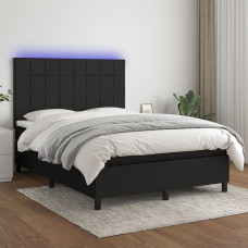 Vidaxl atsperu gulta ar matraci, LED, melns audums, 140x190 cm