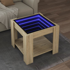 Vidaxl kafijas galdiņš ar LED, ozola, 53x53x45 cm, inženierijas koks