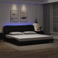 Vidaxl gultas rāmis ar LED, melns, 200x200 cm, mākslīgā āda