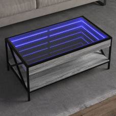 Vidaxl kafijas galdiņš ar LED, pelēka ozolkoka krāsa, 90x50x38 cm