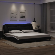 Vidaxl gultas rāmis ar LED, melns un balts, 200x200 cm, mākslīgā āda