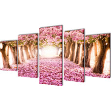 Vidaxl 241574 Canvas Wall Print Set Cherry Blossom 100 x 50 cm