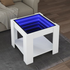 Vidaxl kafijas galdiņš ar LED, balts, 53x53x45 cm, inženierijas koks