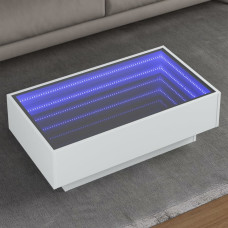 Vidaxl kafijas galdiņš ar LED, balts, 90x50x30 cm, inženierijas koks