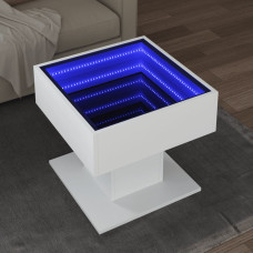 Vidaxl kafijas galdiņš ar LED, balts, 50x50x45 cm, inženierijas koks