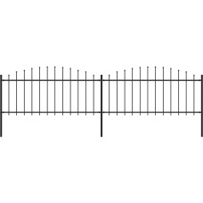 Vidaxl dārza žogs ar pīķiem augšpusē, tērauds, (0,5-0,75)x3,4 m, melns