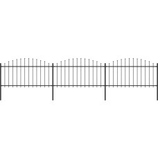 Vidaxl dārza žogs ar pīķiem augšpusē, tērauds, (1,25-1,5)x5,1 m, melns