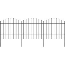 Vidaxl dārza žogs ar pīķiem augšpusē, tērauds, (1,5-1,75)x5,1 m, melns